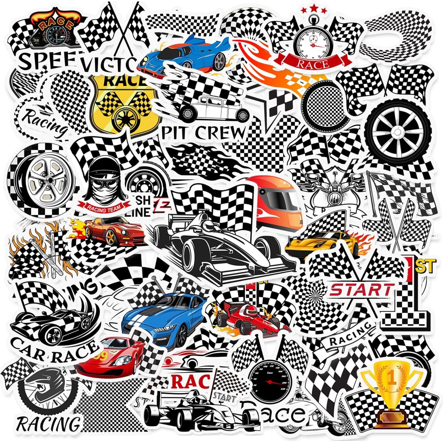 50PCS Race Car Checkered Flags Stickers Checkered Flags Party Favors Birthday Pa