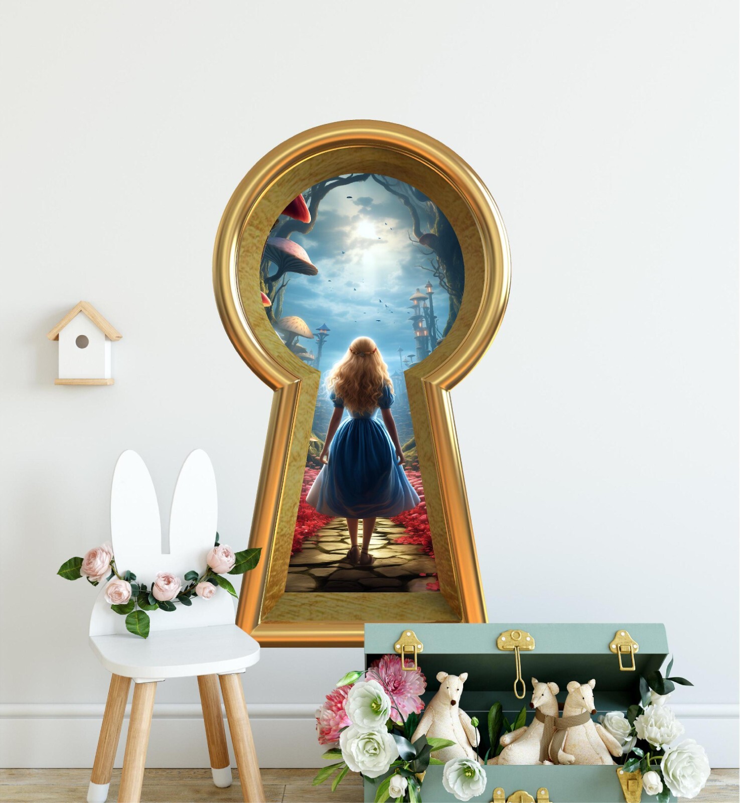 Keyhole Wall Decal Entering Wonderland Whimsical Fabric Wall Sticker Nursery