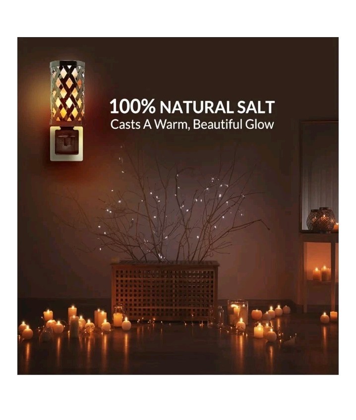 Himalayan Glow Lattice Style Basket Salt Lamp Night Light with Pink Salt Chunks
