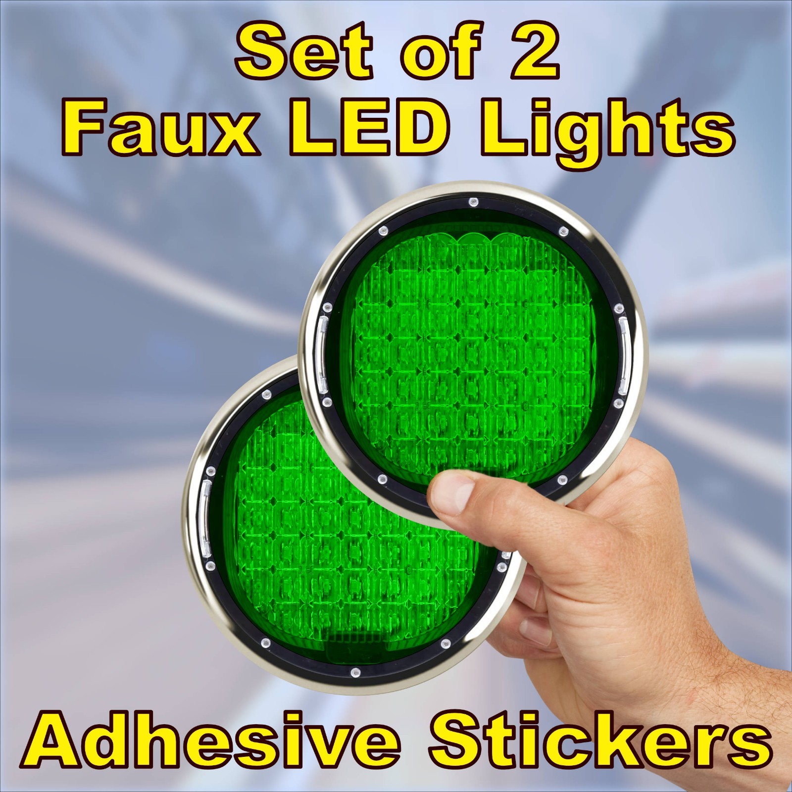 Faux LED Fog Driving Light Stickers – GREEN Lens – set of 2