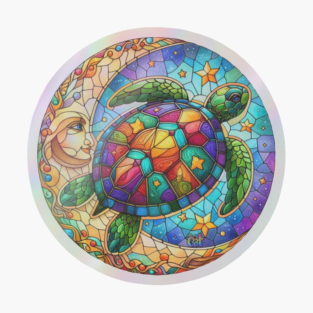 Moon Turtle Glass Holographic Sticker by C Autumn Trapp Original Art 3″ x 3″