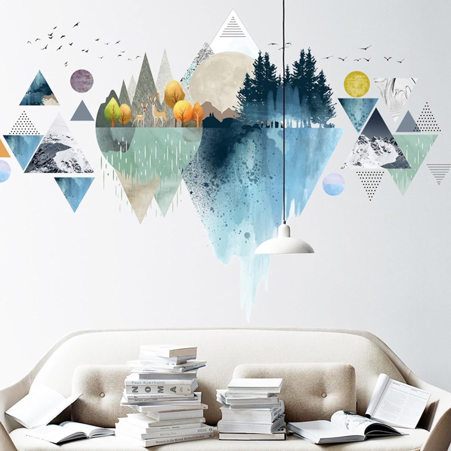 Wall Stickers Mountain Decal Geometric Removable Nursery Home Decor Blue