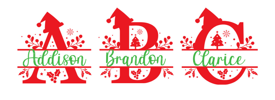 Christmas Custom Name Decal Personalize Vinyl Sticker Alphabet Split Monogram
