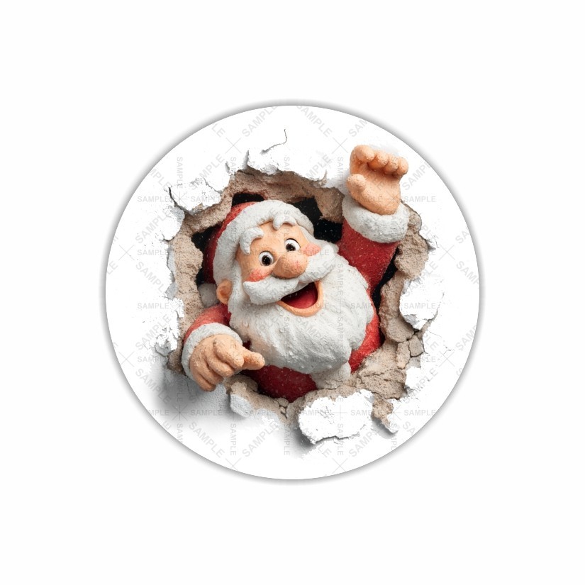 Santa Claus Breaking Wall, Christmas Round Dot Stickers Set, 1.2″ & 1.5″