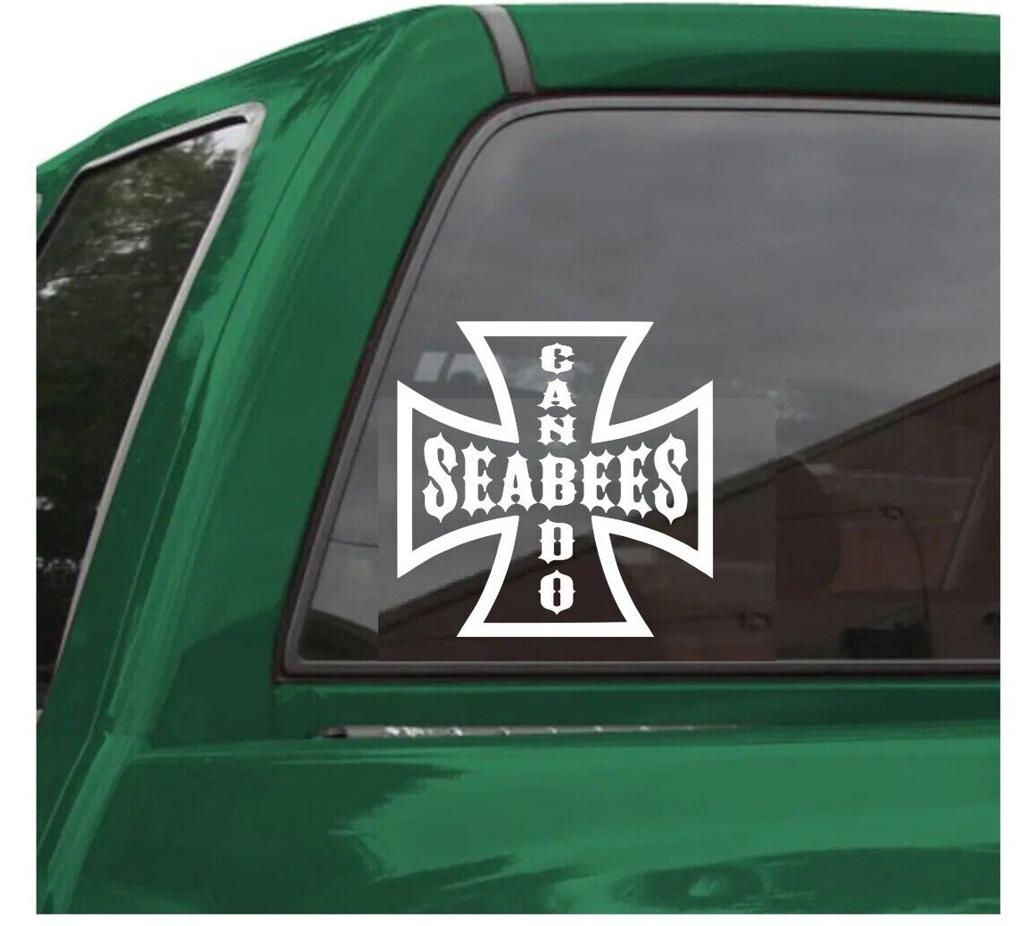 SEABEES CAN DO Iron Cross Vinyl Decal Sticker U.S. NAVY 8.0″ x 8.0″