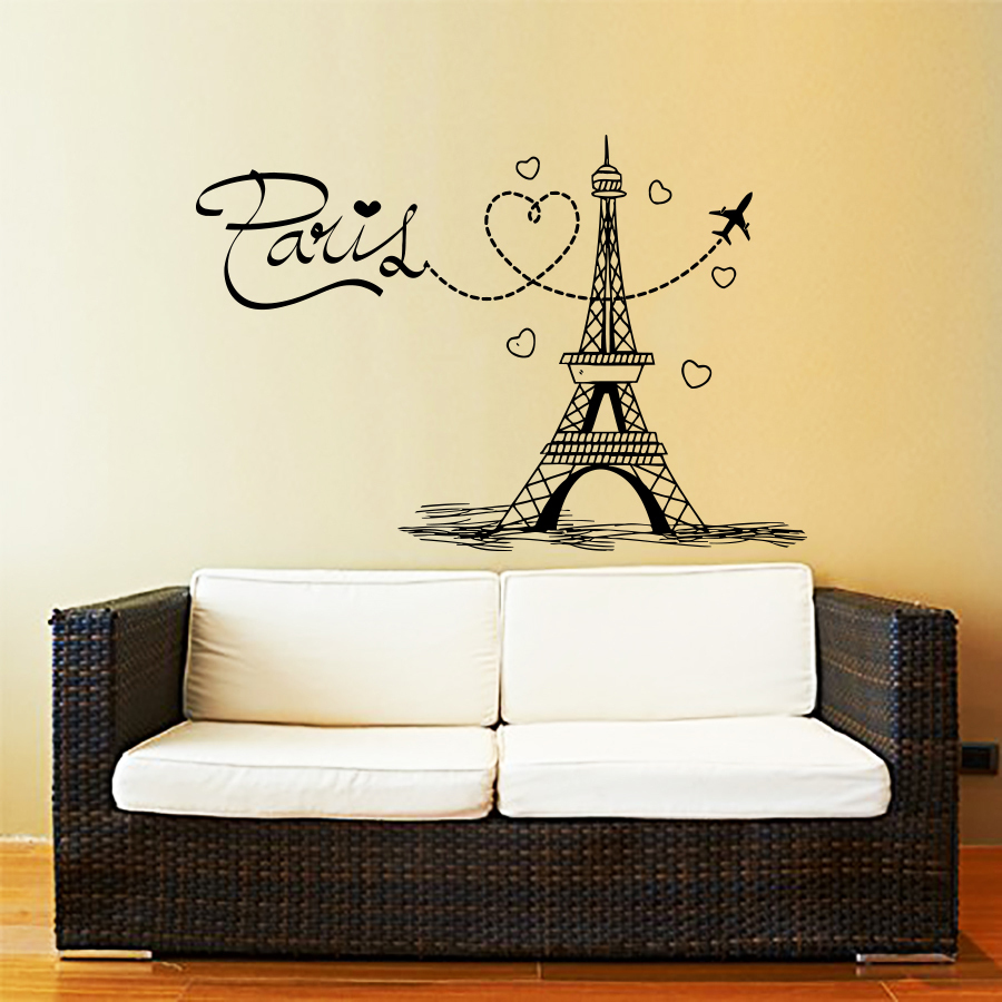 Eiffel Tower Wall Decals Paris Silhouette France Vinyl Sticker Bedroom ZX249