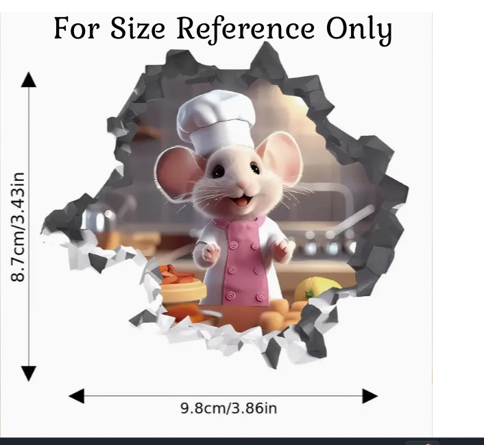 Rat Mouse Hole 7 Cheese Chef Wall Sticker Realistic Adhesive Decal Kitchen Room