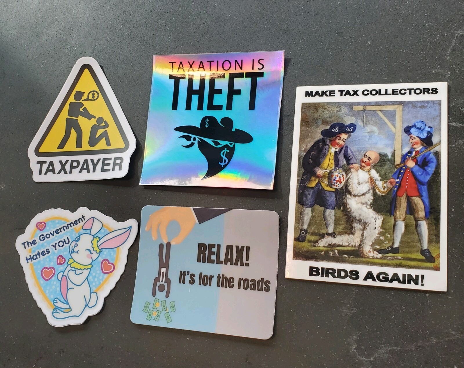 LIBERTARIAN STICKERS 🦔 ANARCHO-CAPITALISM TAXATION IS THEFT VARIETY PACK (5)