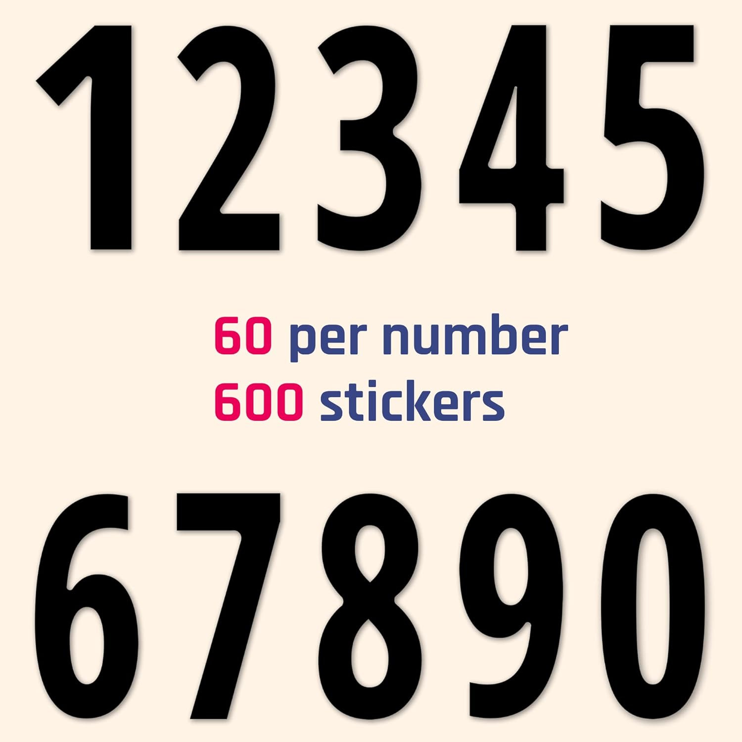 600 Pieces, 1″ – Number Stickers, Waterproof Vinyl Stick on Numbers – Black