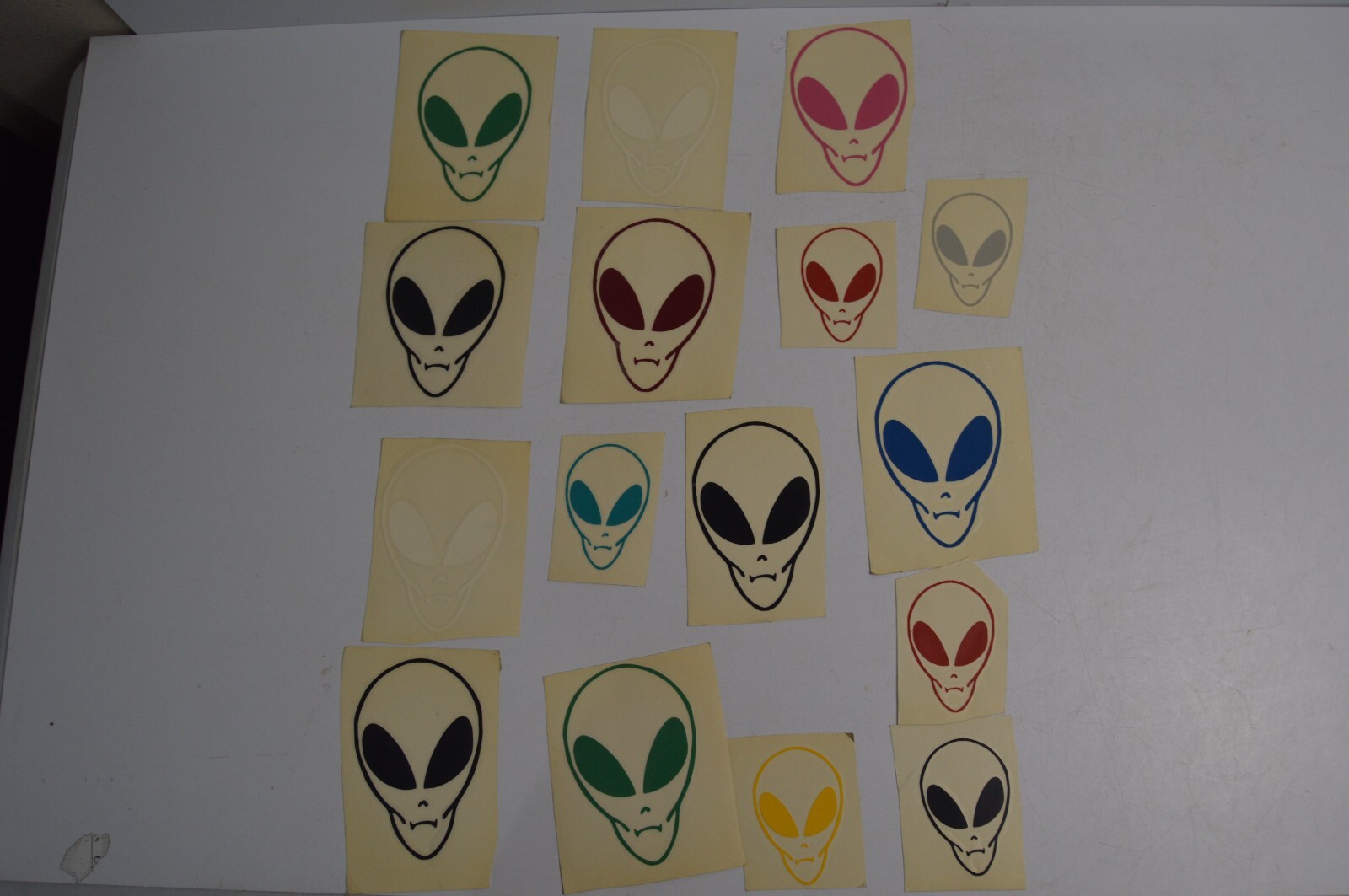 12 Vintage Alien Vinyl Decal Stickers Lot 1990’s Space Carnival Collectibles