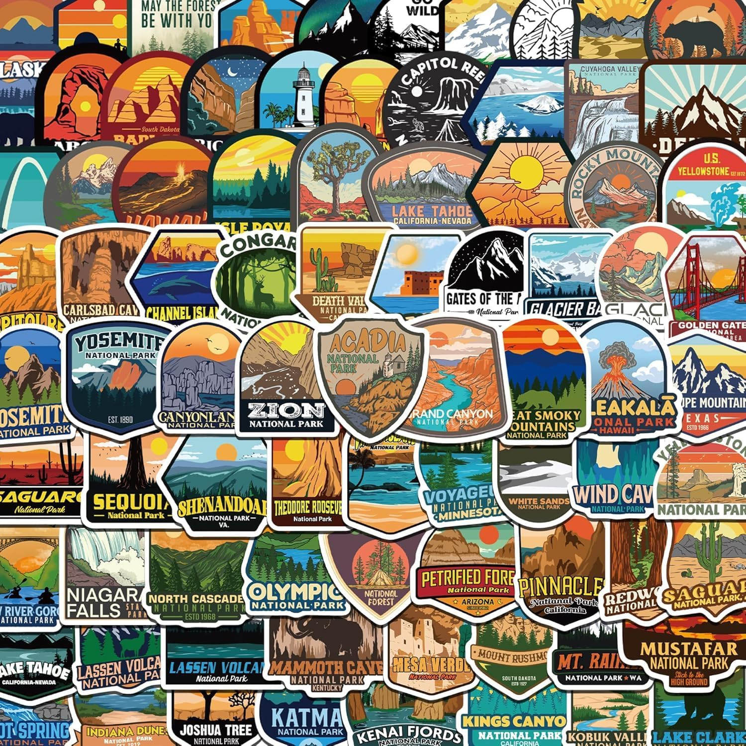156 Pcs National Parks Sticker Pack, Outdoor Nature Camping Hiking Inspired