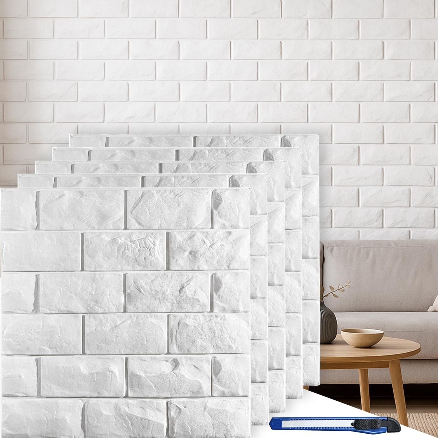 Transform Your Home with 30 Printable 3D White Brick Wall Panels – 29.07 sq ft