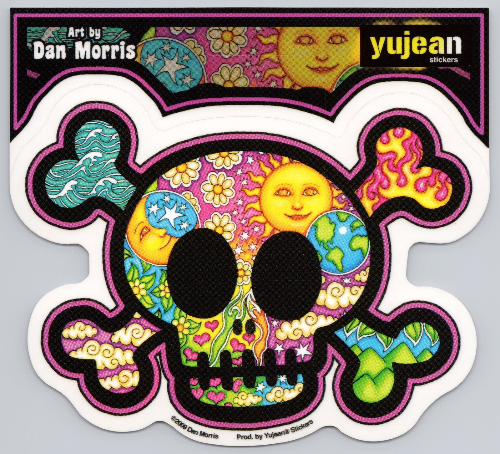 Dan Morris Cute Skull Bones Die-Cut Decal Sticker Psychedelic Sun Moon Hippie