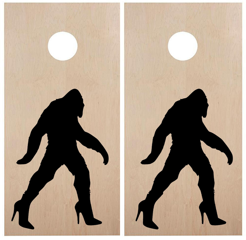 Bigfoot in Heels Cornhole Board Decals | Sasquatch Vinyl Die Cut Stickers 20×30