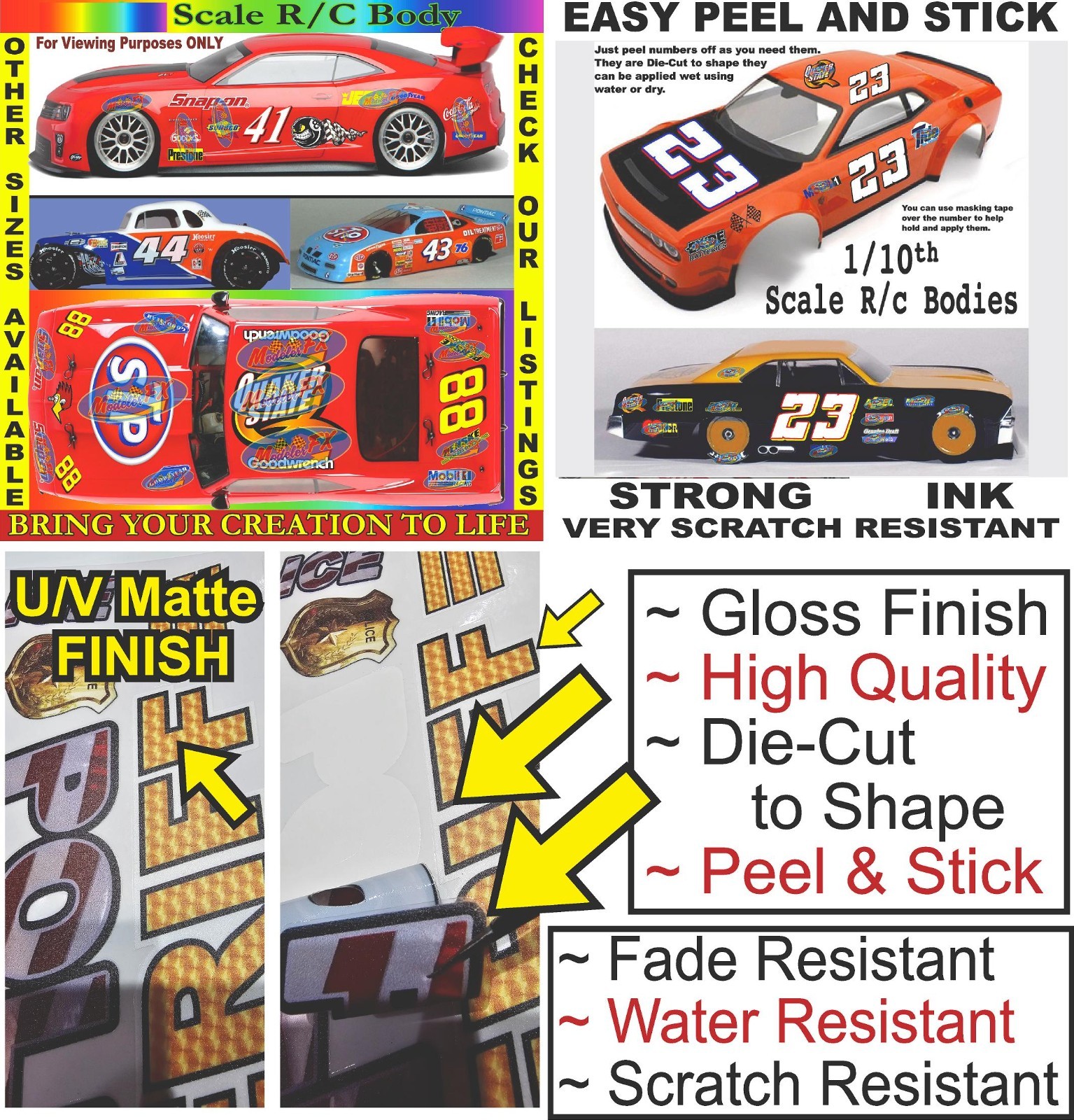 Clear Matte Vinyl Sticker SHEET 62-R/c Model Decals 1/12-1/10 Nascarmonsterpower