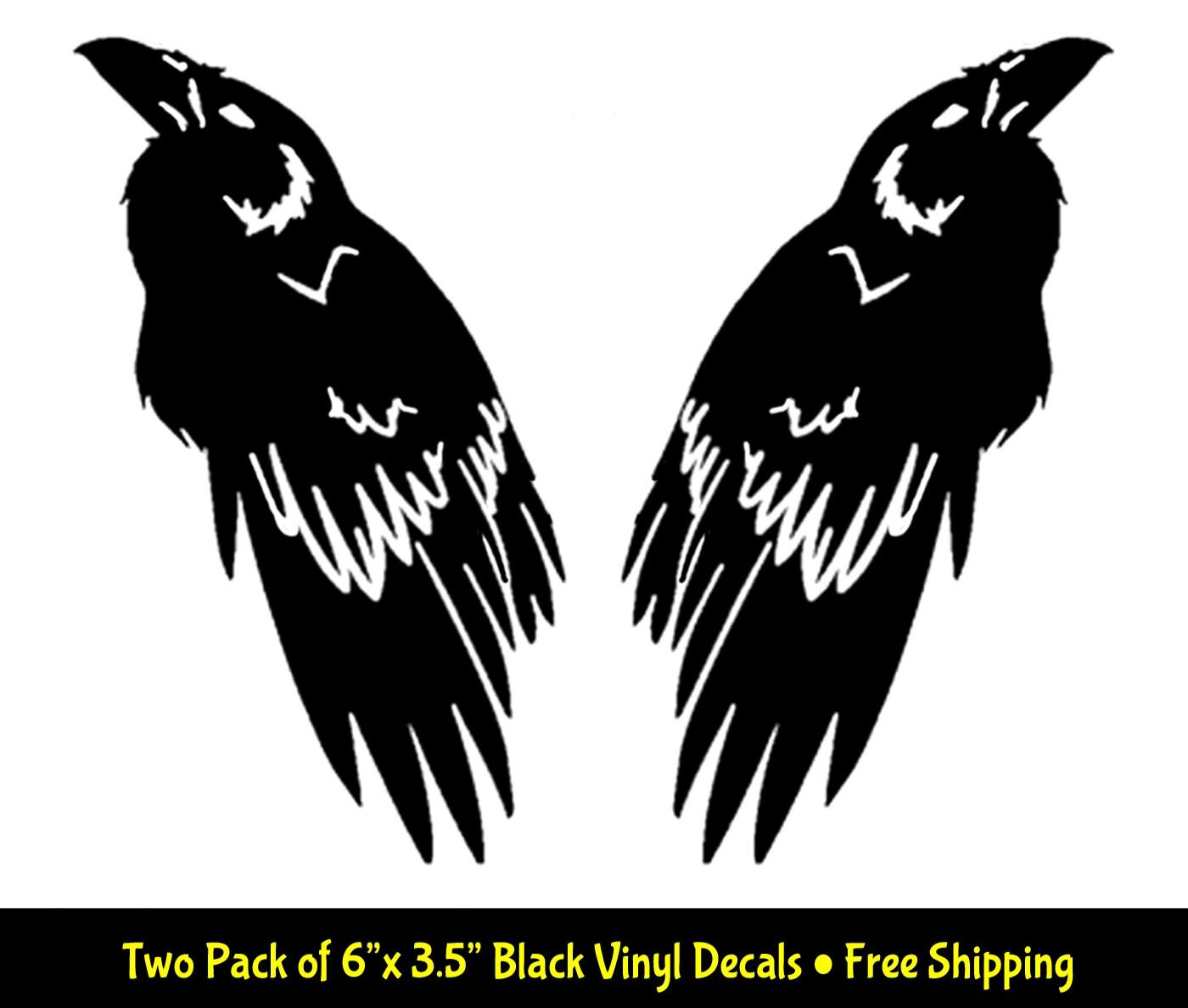 Tribal Raven Crow Two Pack of 6″ Black Vinyl Decals Car Truck Bumper Door Laptop