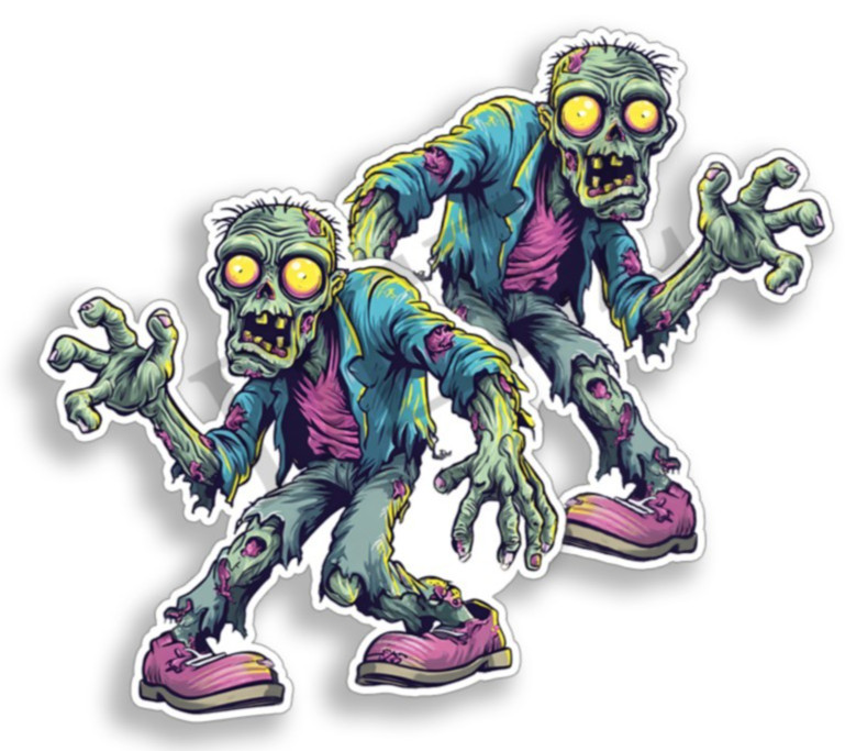 Halloween Stickers Rotten Zombie – Indoor Outdoor Vinyl Decals – Set of 2
