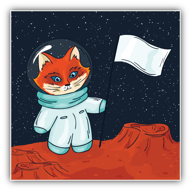 Fox Astronaut Cartoon Car Bumper Sticker Decal «SIZES»