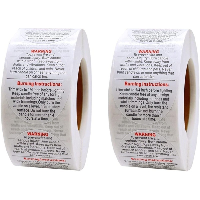 Candle Warning Labels Self Adhesive Stickers 1.5 Inch Round Container 500 Pack