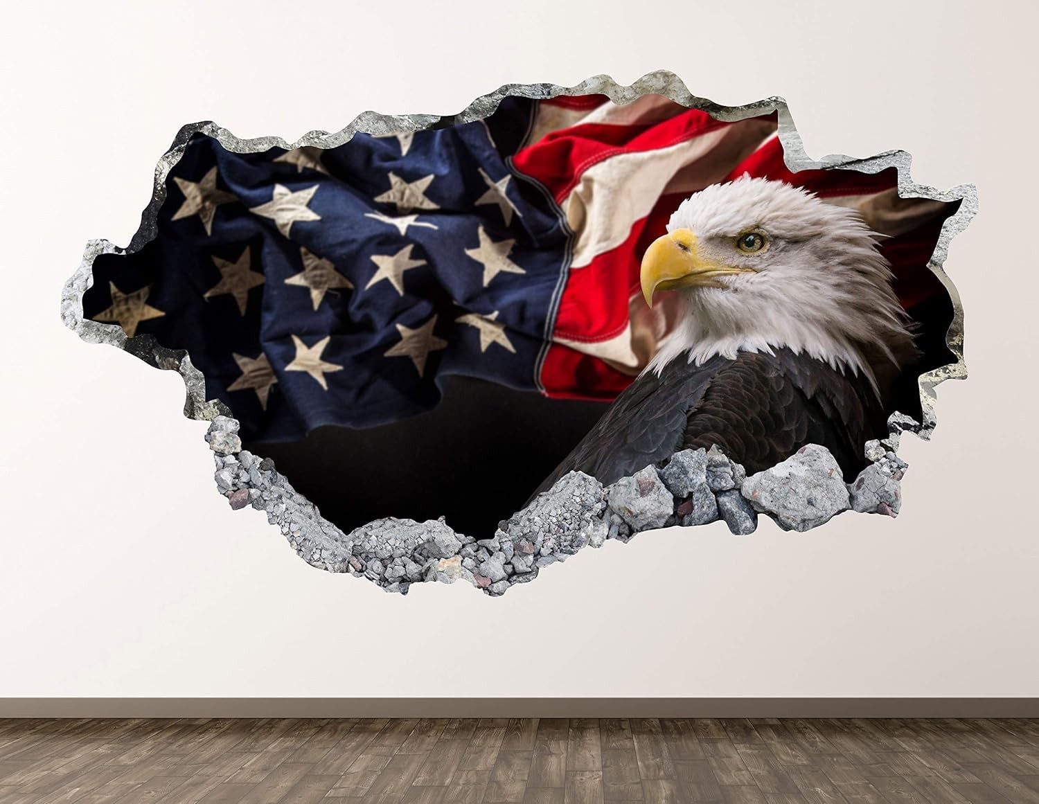 American Flag Eagle Wall Decal Art Decor 3D Smashed Patriotic Image Sticker P…