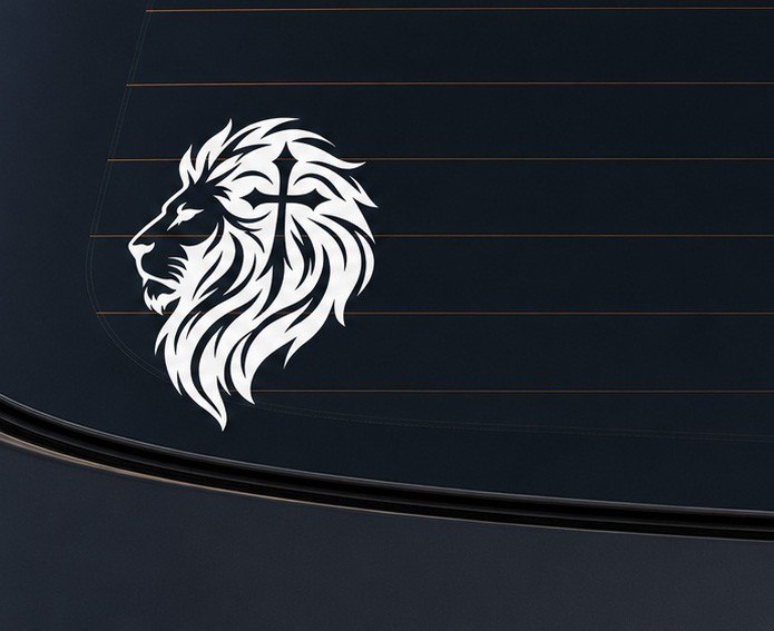 Lion Cross White Vinyl Decal Sticker Die Cut Car Window Laptop Christian 4″x3.2″