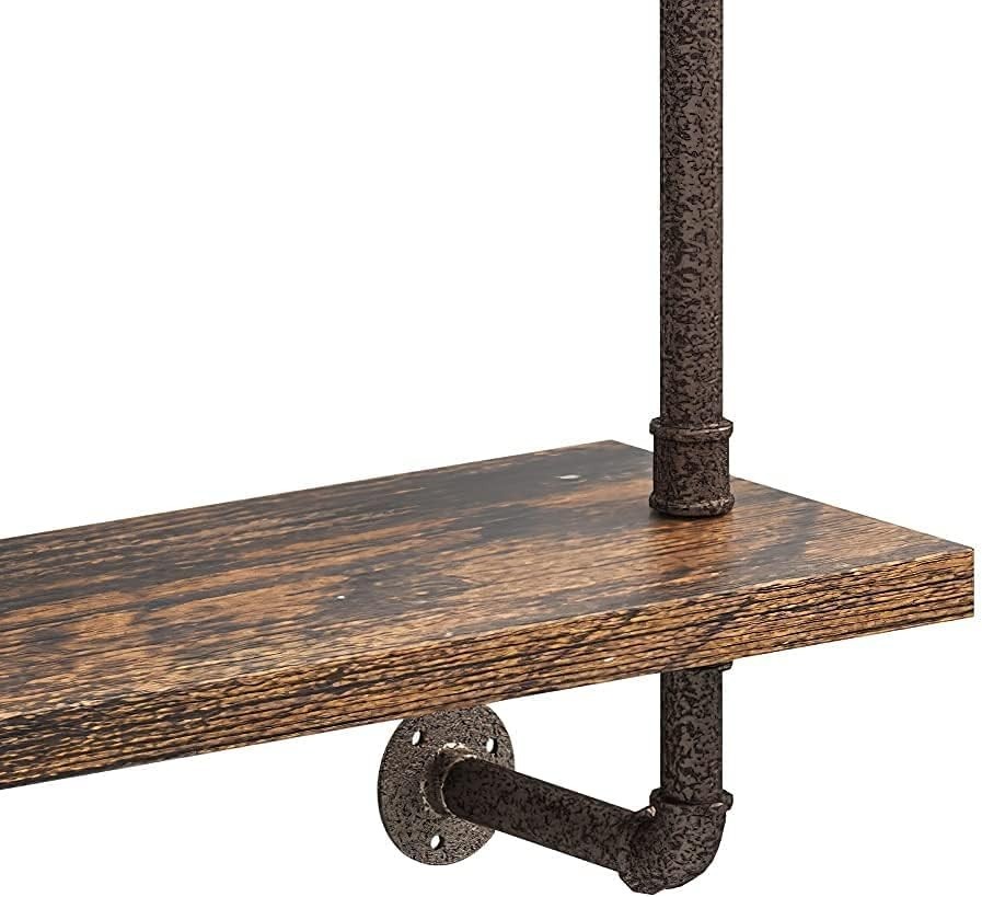 3 Tier Industrial Pipe Shelf – Rustic Wood Floating Shelves for Home Decor, Kitc