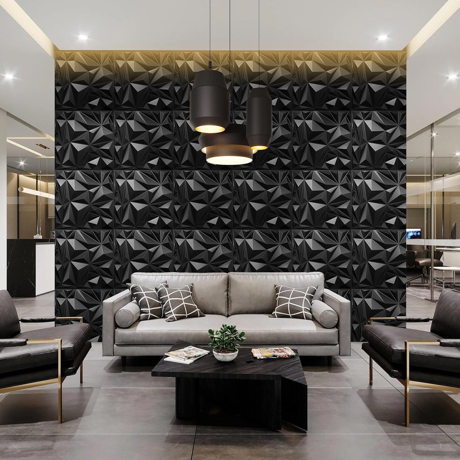 NEW 12 Pack 3D Wall Panels Black Diamond Accent Wall Decor 19.7in