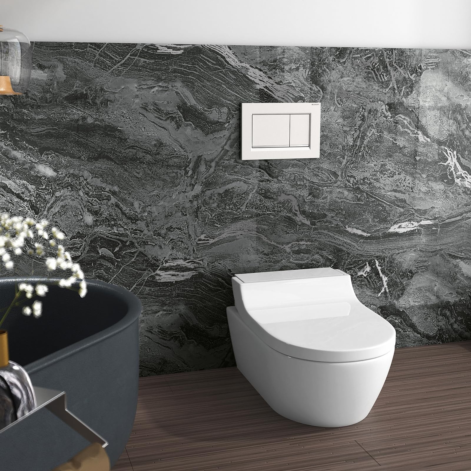 Glossy Black Marble Paper for Countertops 15.8»x236» Silver Granite Peel an…