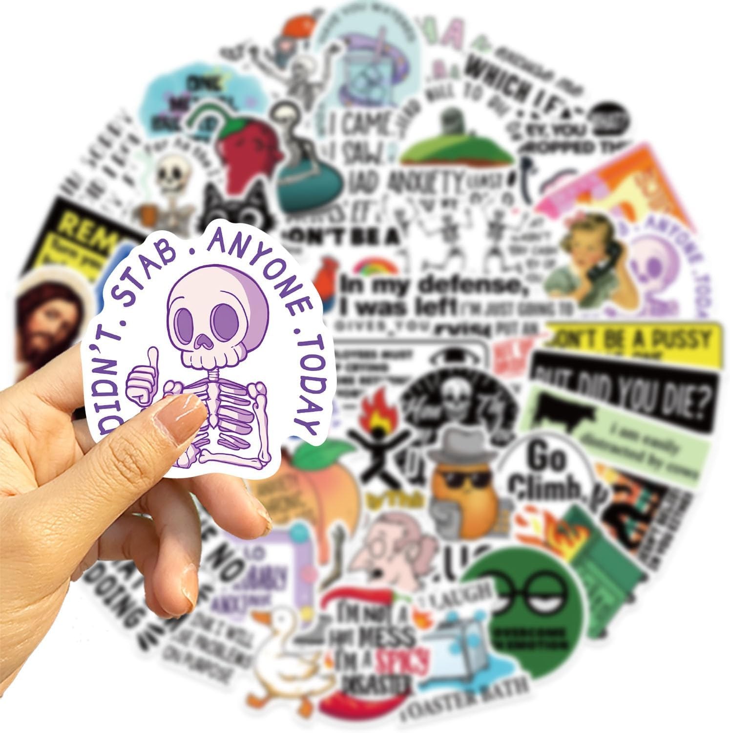 50Pcs Funny Adults Stickers Bulk, Prank Meme Sticker for Kids Teens Adults, Snar