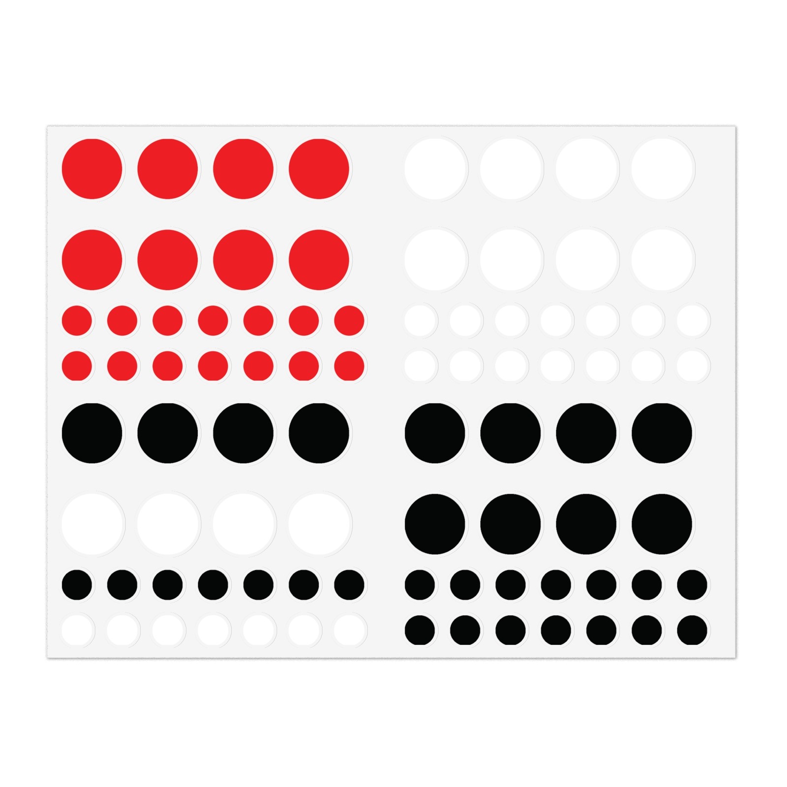 RC Car Race Decals Plain Meatball Circle – Red, White, Black – .5″ and 1″ size