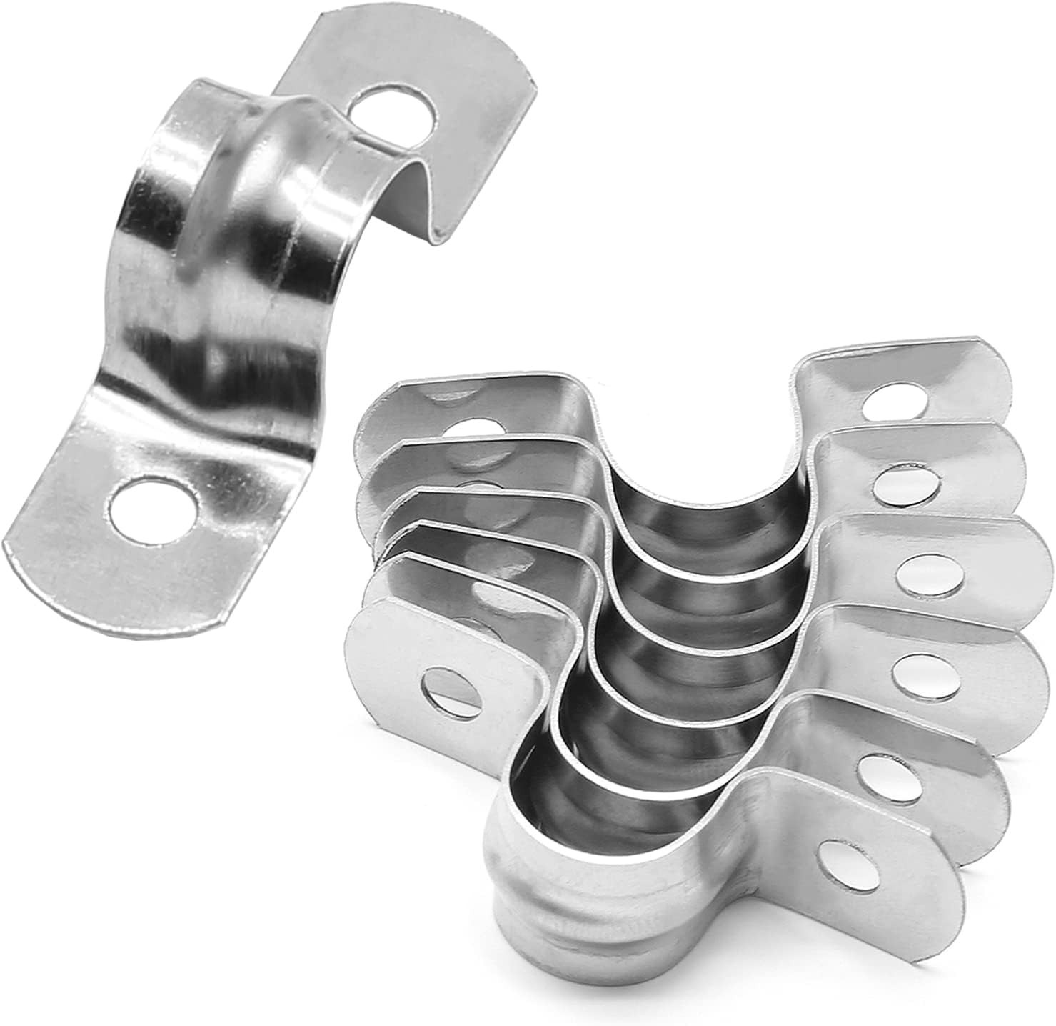 50 Pcs 3/4″ Stainless Steel Rigid Pipe Strap Clamps, M20 Two Hole Strap U Bracke