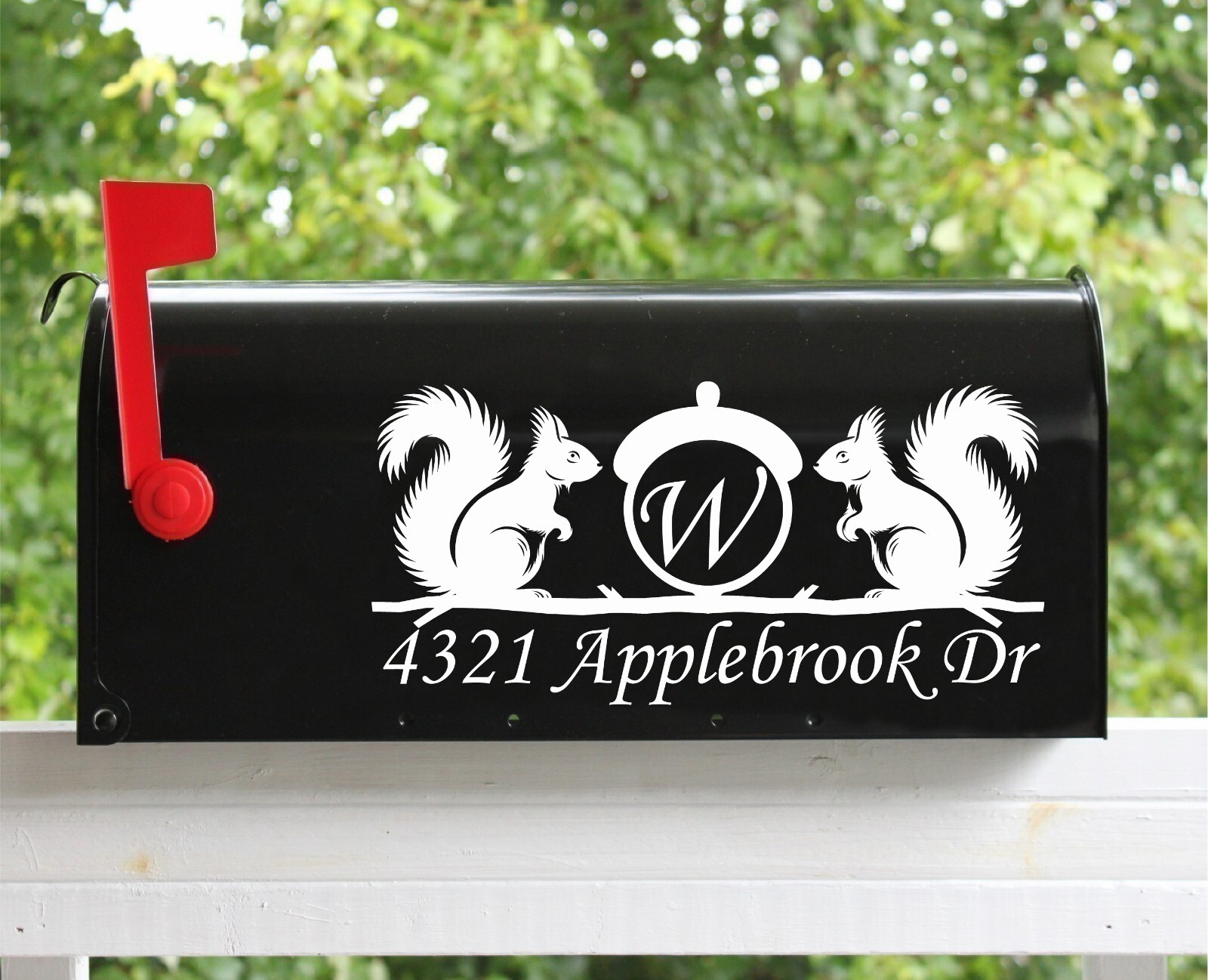 Set of 2 – 5″ x 11″ Squirrel Nut Themed Mailbox Decals Stickers Initial & Street