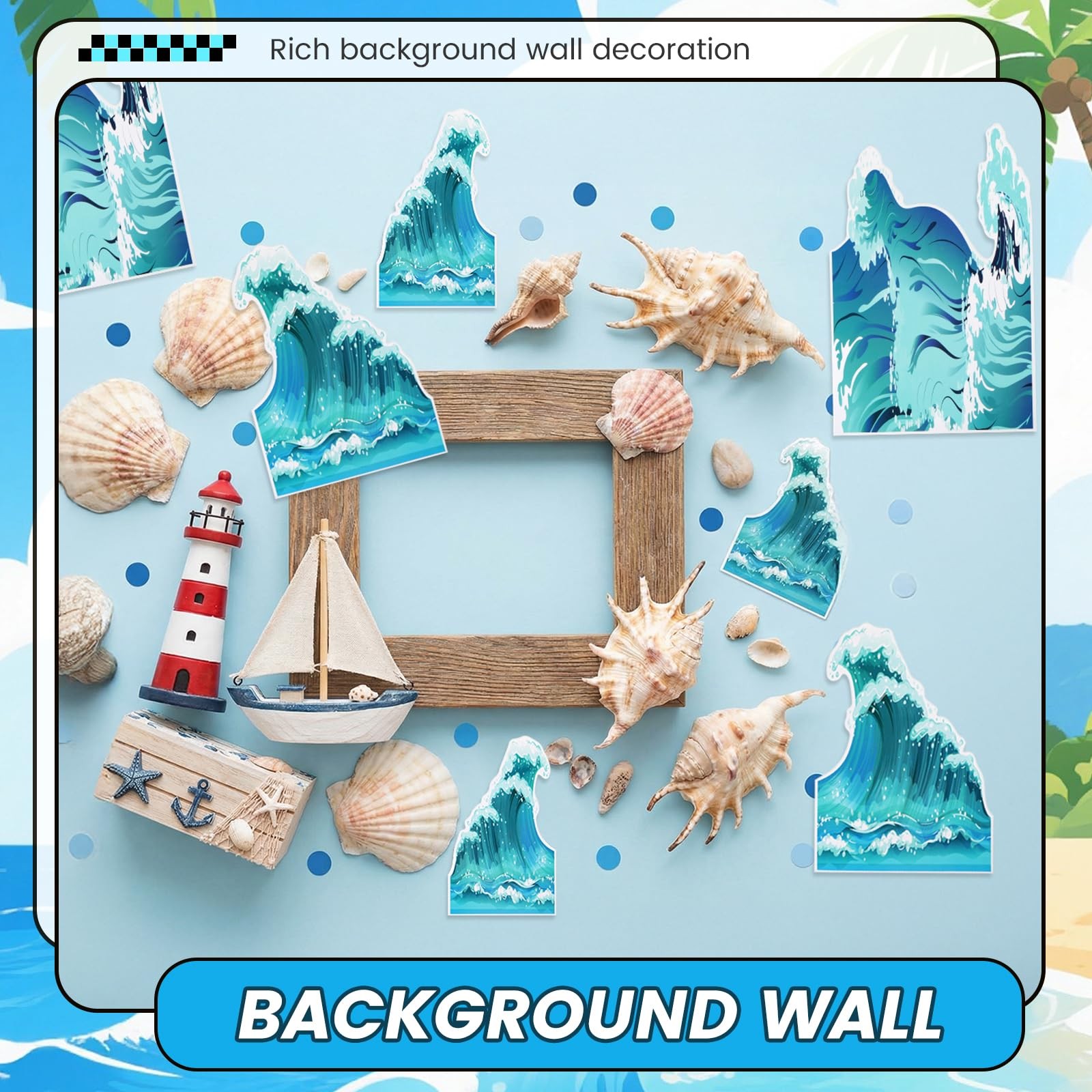 48 Pcs Ocean Waves Stickers 10/8/6 Inch Ocean Borders Bulletin Trim 3 Sizes S…