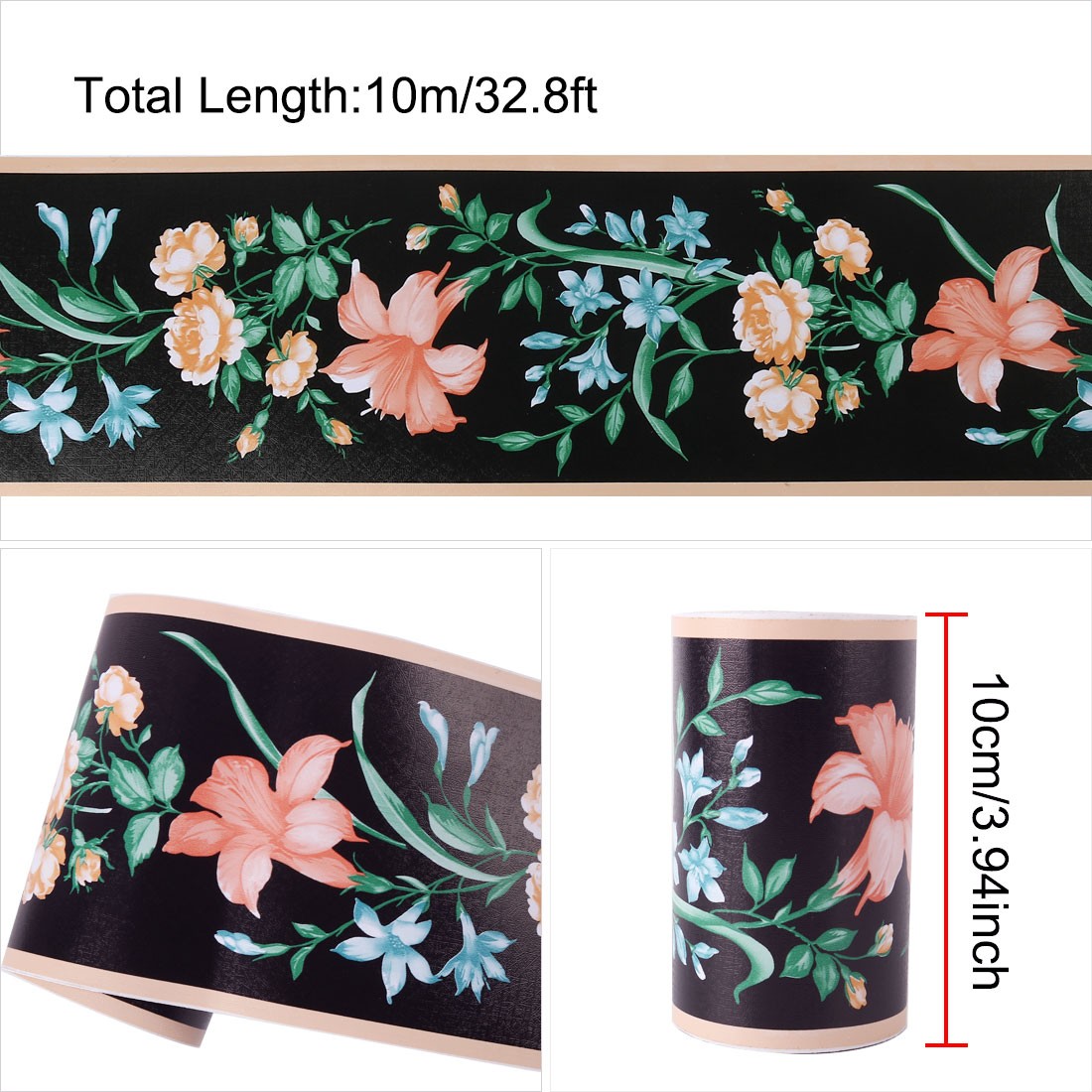 Wall Paper Border Self Stick PVC Black+Green Lily Pattern Wall Window Decor