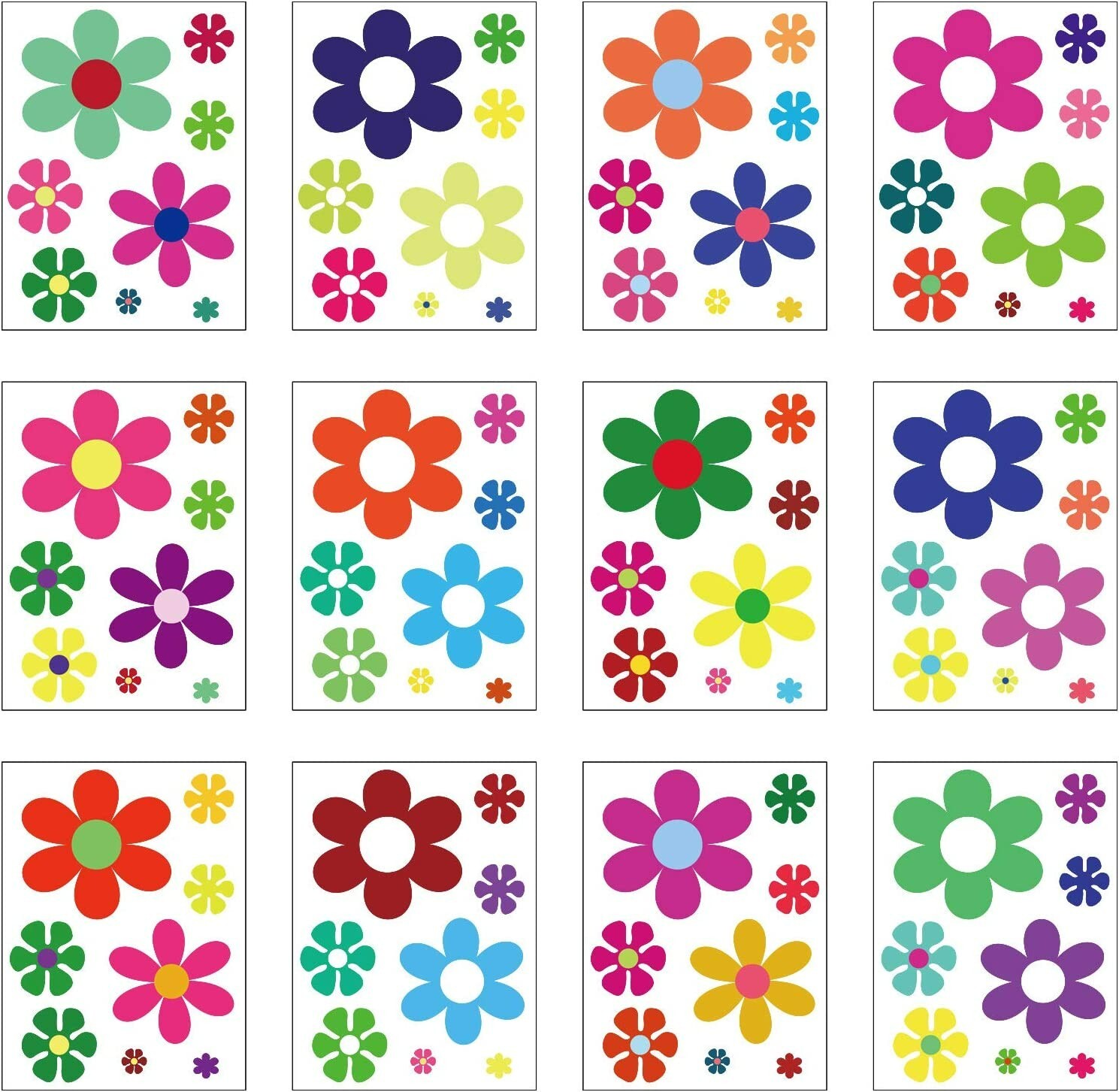 96 Pieces Car Flowers Stickers Multicolored Daisy Hippie Theme Decals Retro