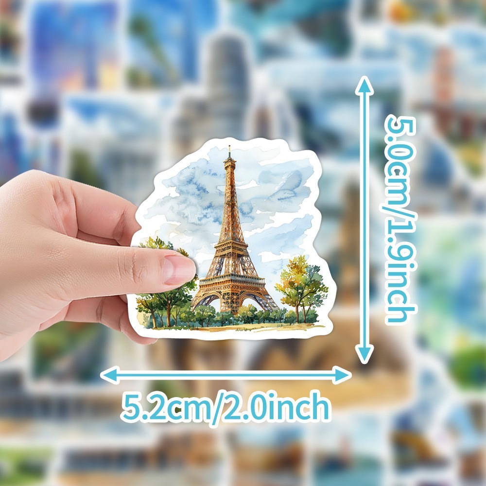 50pc Waterproof Stickers Iconic Landmarks Travel Trip Vacation Luggage Phone Car