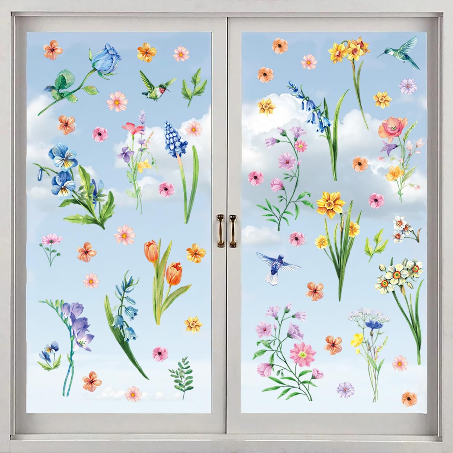 Aryroi Spring Flower Window Sticker Floral Decals Green 12.2×1.3 inch