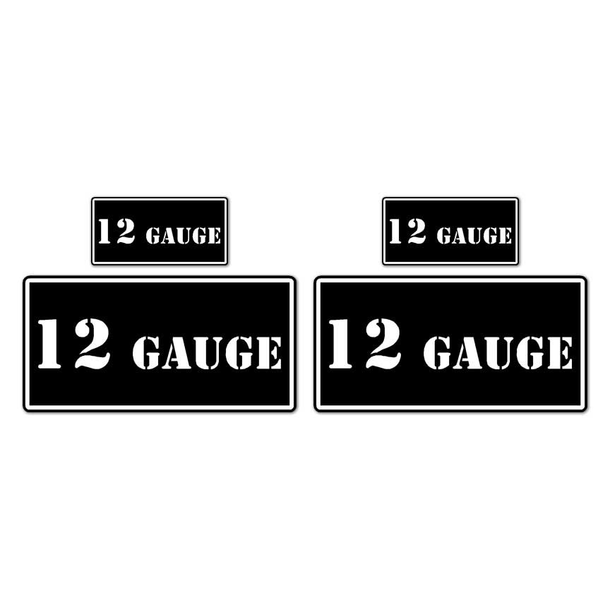 12 Gauge B&W Ammo Box Set, Vinyl Decal Sticker, 2@ 1″x2″ & 2@ 2″x4″, #8441