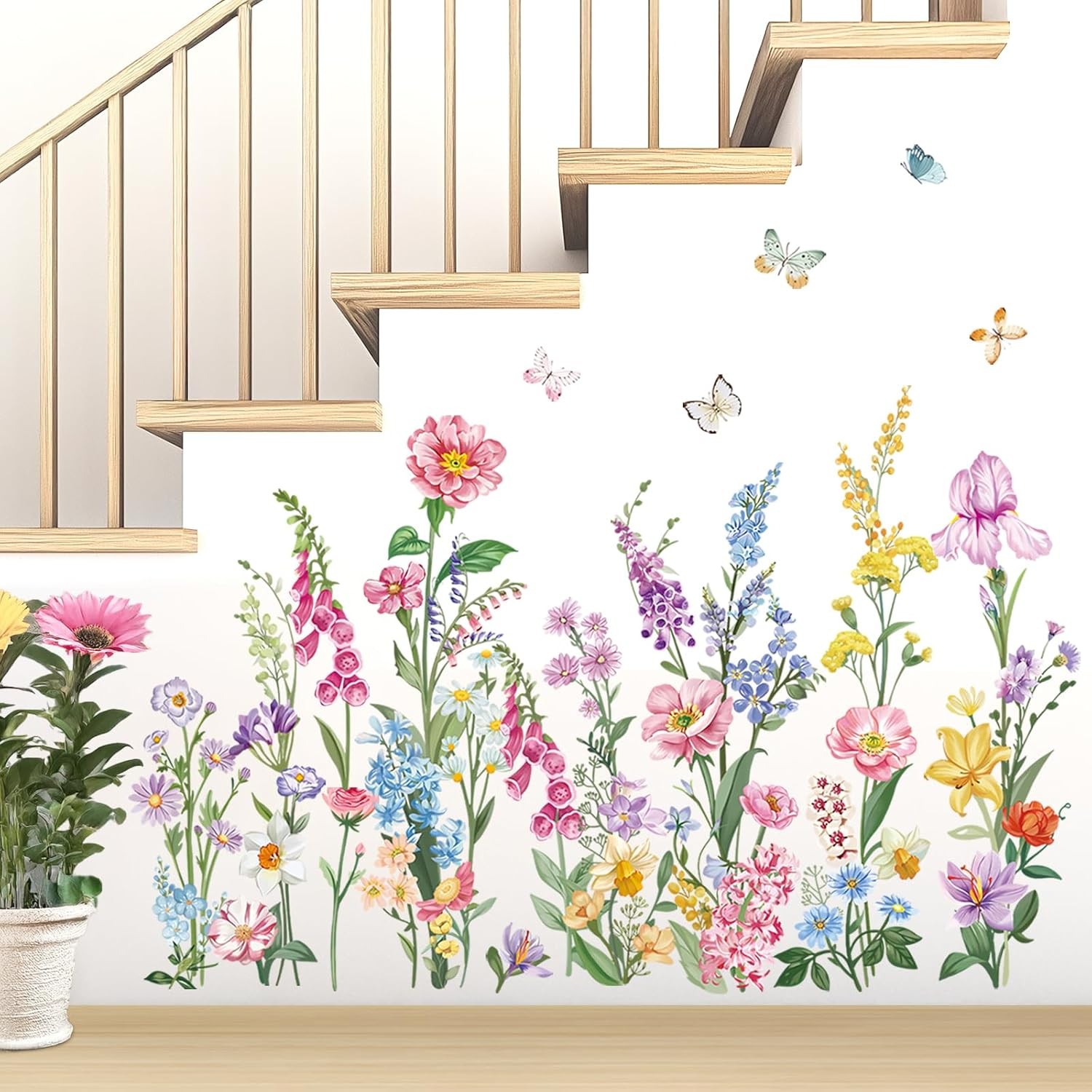 wondever Garden Flower Wall Stickers Wildflower Iris Daisy Floral Butterflies…