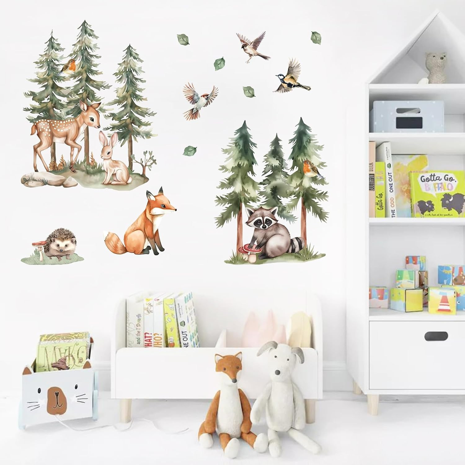 Forest Animals Wall Decals Stickers, Woodland Deer Fox Raccoon | Hedgehog Rabbit