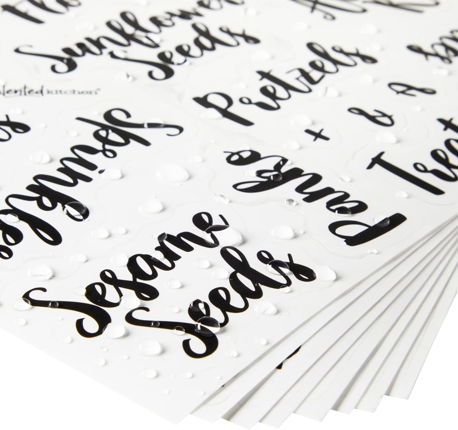 Labels for Food Containers – 135 Count, Preprinted Black Cursive on Clear Backin