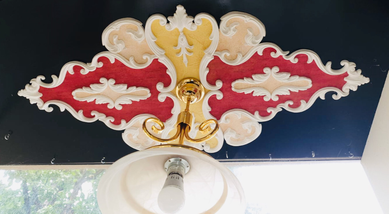 Stuck Ceiling Mirror Rose Alabaster Plaster Handmade – 110 X 60 Cm