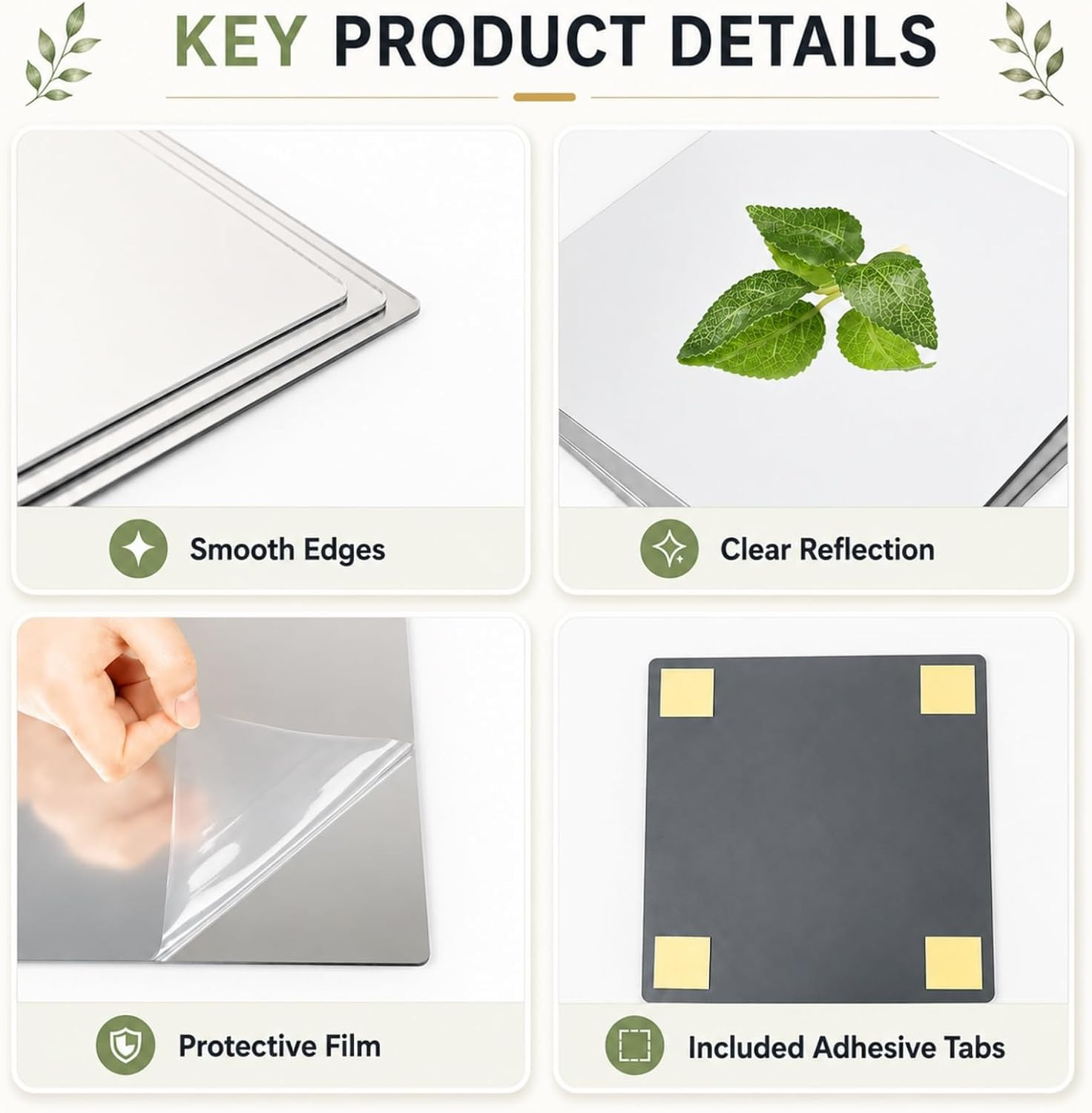 LXCREAT 4 Pack Peel and Stick Mirrors for Wall, Self Adhesive Square Acrylic