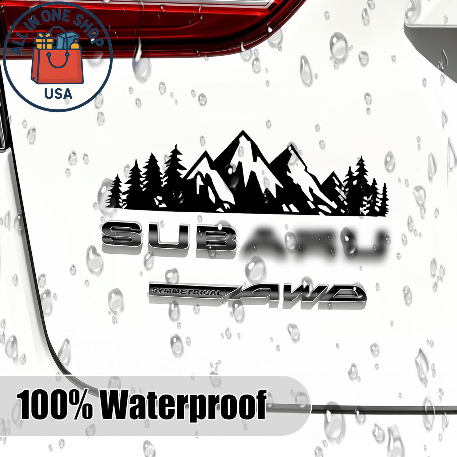 Vinyl Snow Mountain Tree Decal for Car Exterior Accessories (Black)