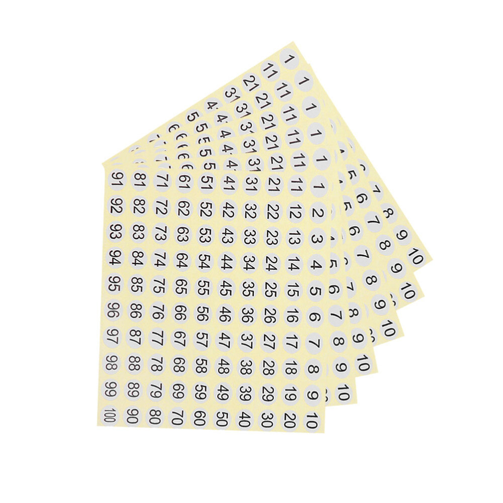 30 Sheets Number Labels 1- 100 Kids Stickers Tags Clothes Round Small