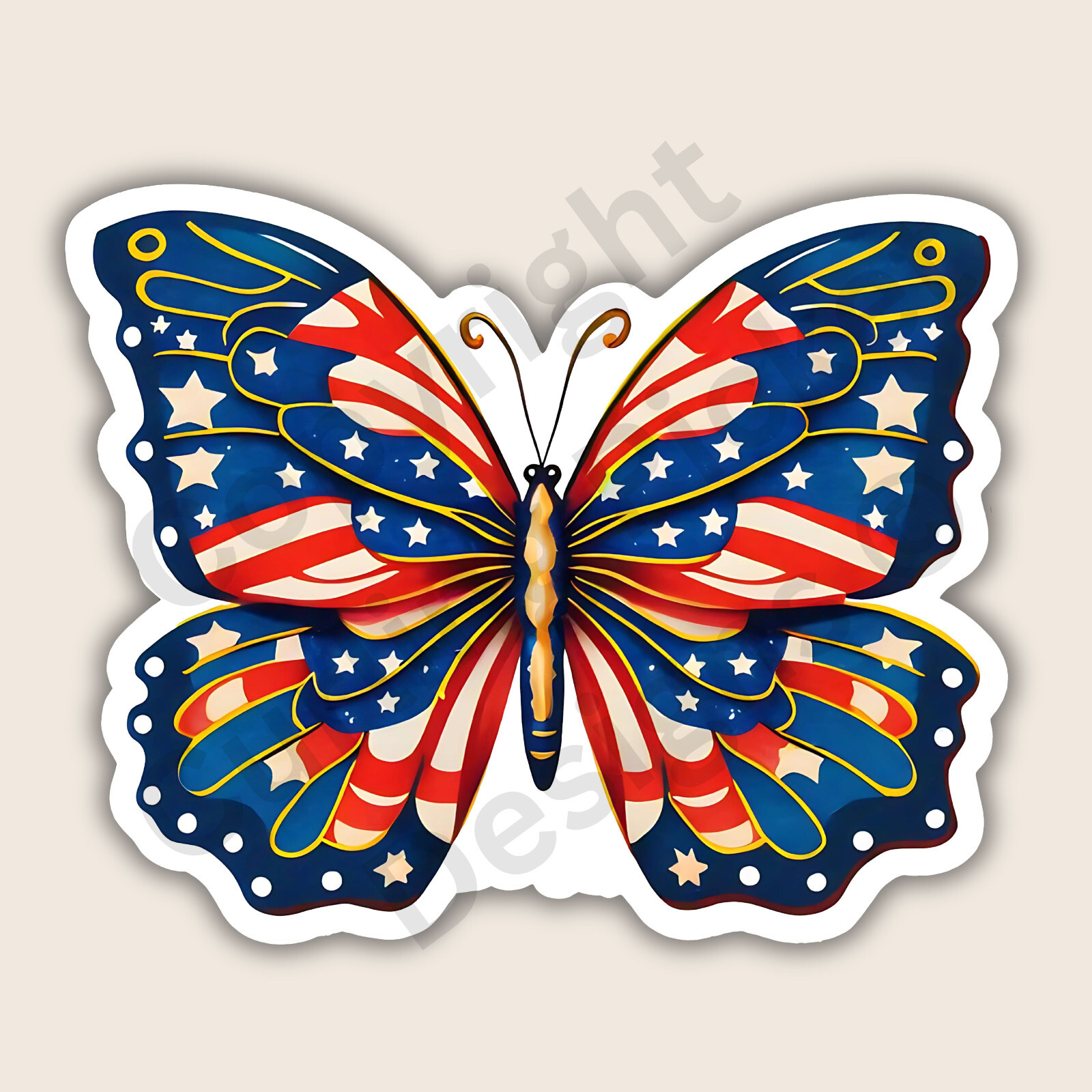 American Flag Inspired Mandala Butterfly United States 3″ Vinyl Sticker