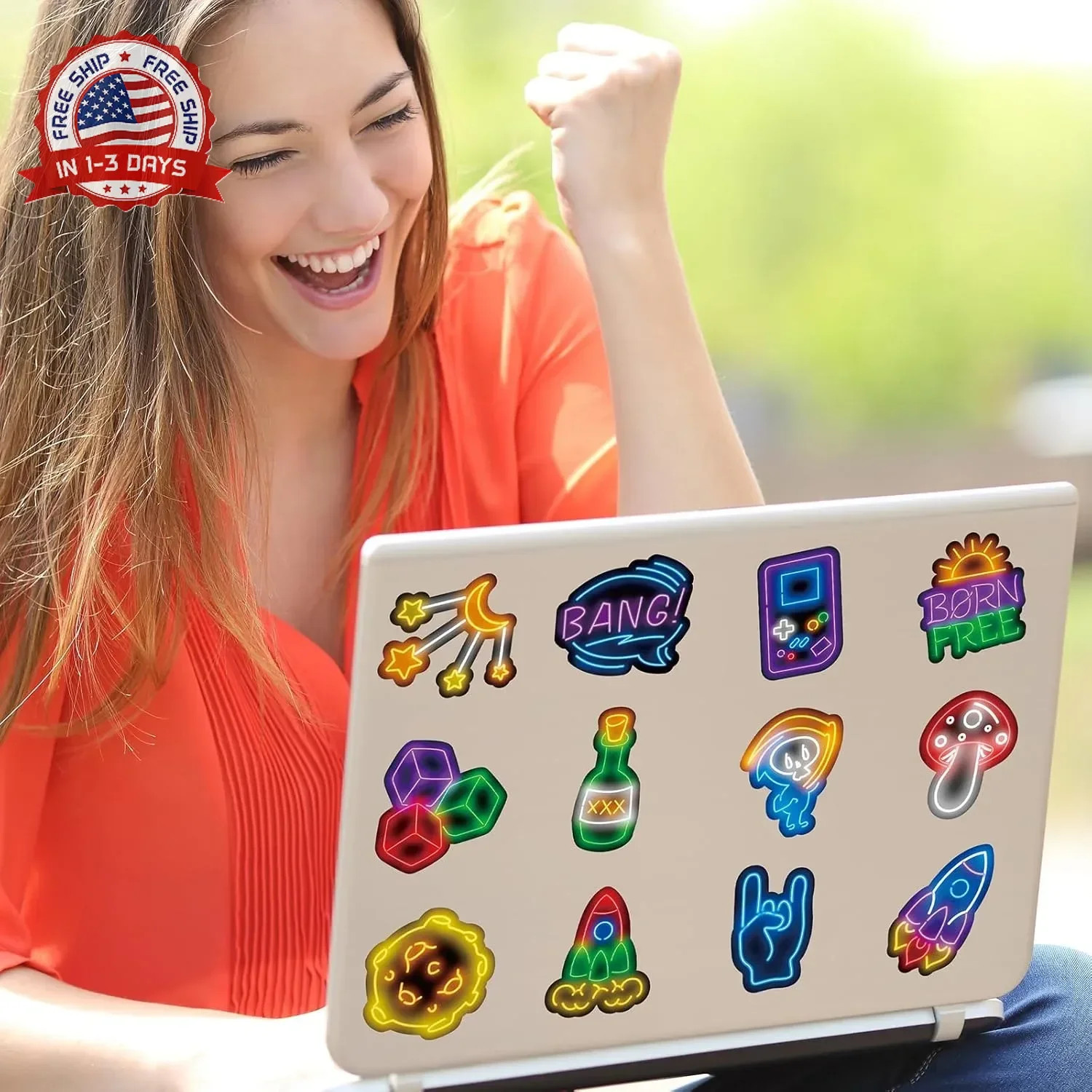 Water Bottle Stickers 100 Pcs Cool Cute Neon Sticker Packs, Prizes for Kids Clas
