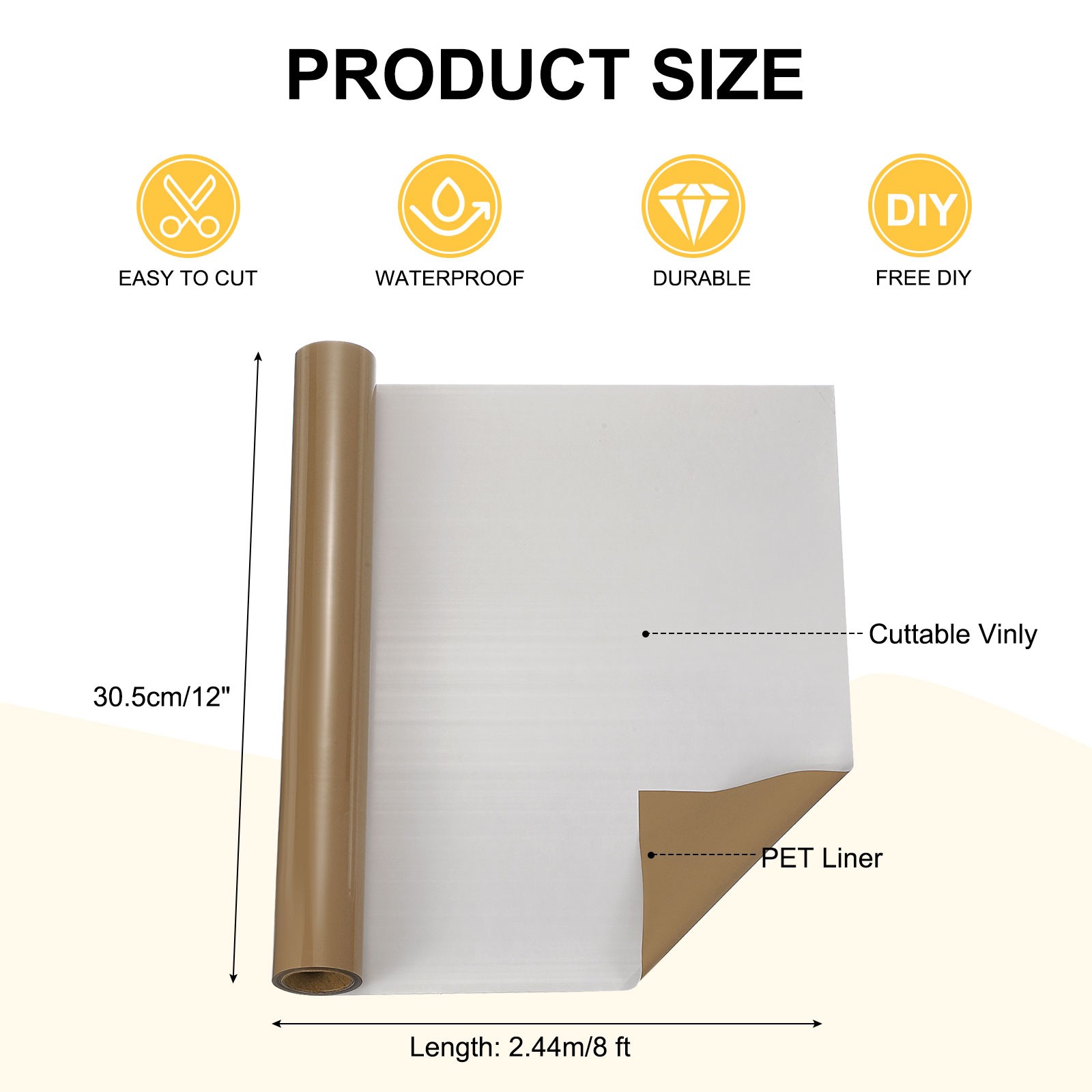 Brown Permanent Vinyl, 12 Inch x 8ft Vinyl Roll