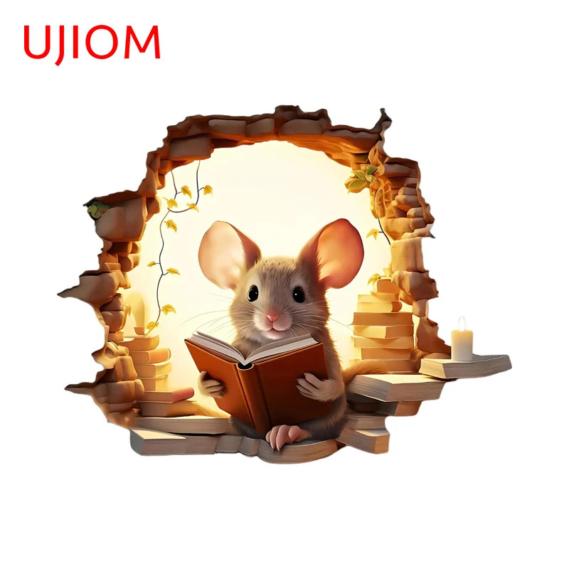 UJIOM Lovely Mouse Hole Wall Sticker Mouse Reading Book in Wall Decal Amusing