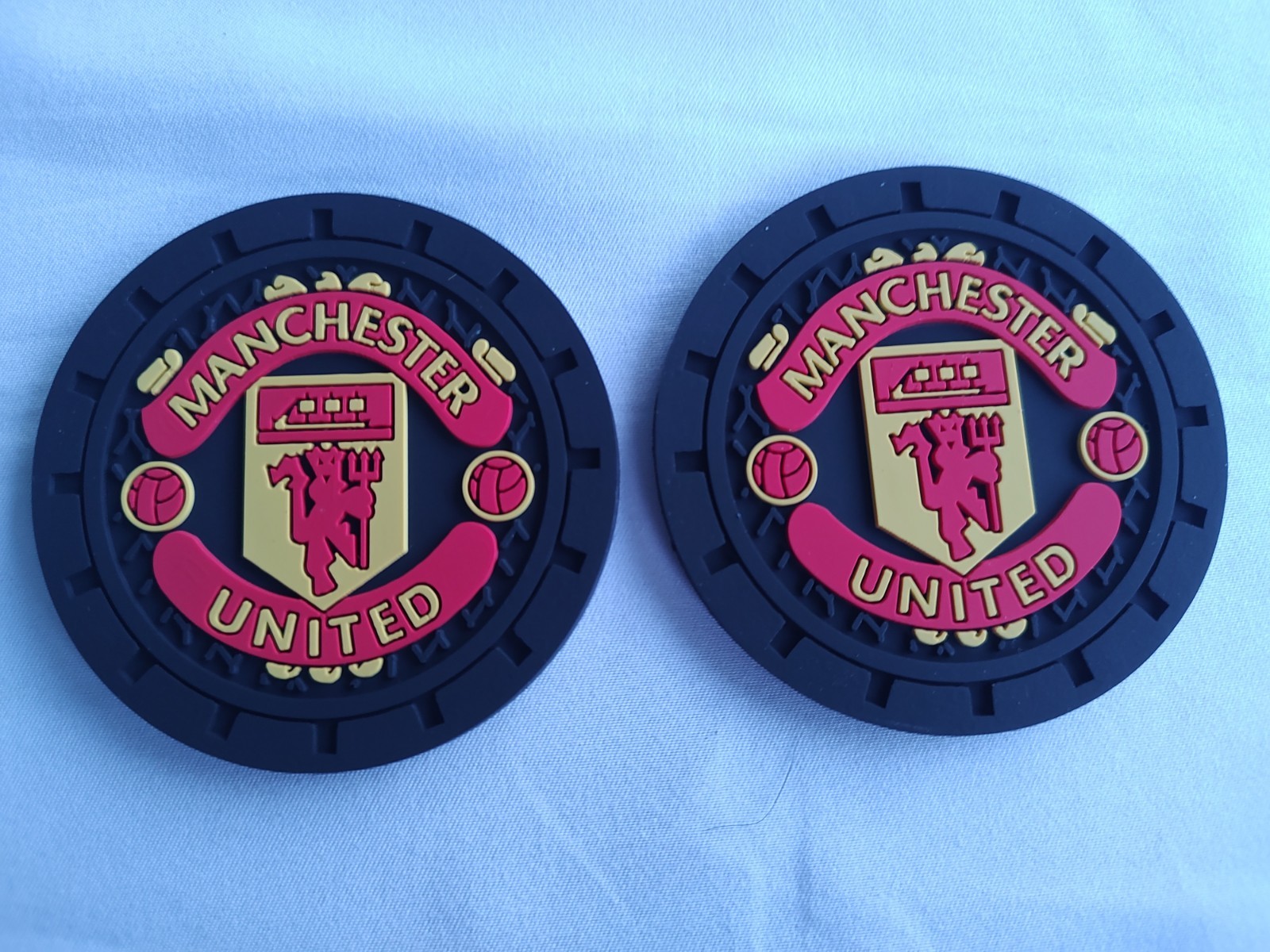 Set Of 2 Branded Neoprene Car Coasters, Red Sox Yankees Manchester Audi and re